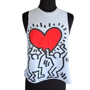 Keith Haring L Cropped Graphic Tank Top Red Heart Design Pop Art Ripple Junction